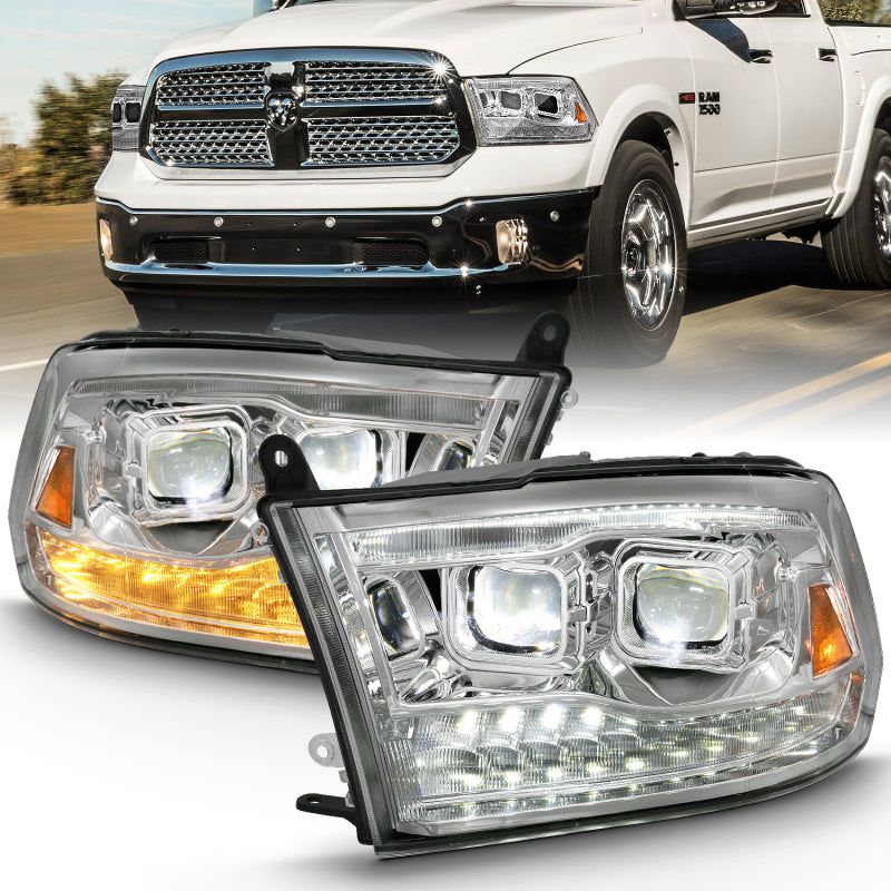 ANZO 2009-2018 Dodge Ram 1500 Led Projector Plank Style Switchback H.L Halo Chrome Amber (OE Style)-tuningsupply.com