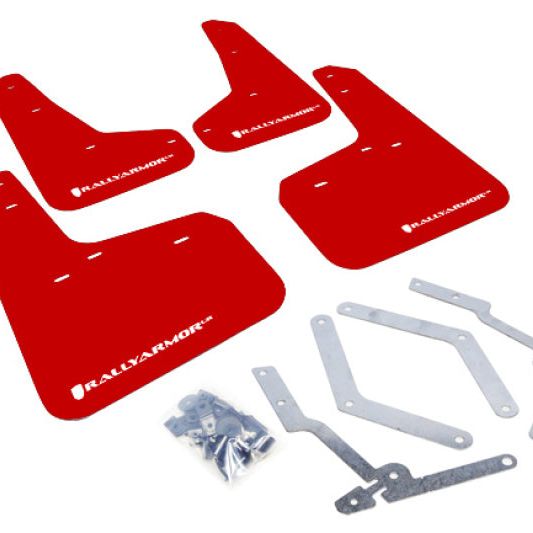 Rally Armor 12-19 Ford Focus ST / 16-19 RS Red Mud Flap w/White Logo-tuningsupply.com