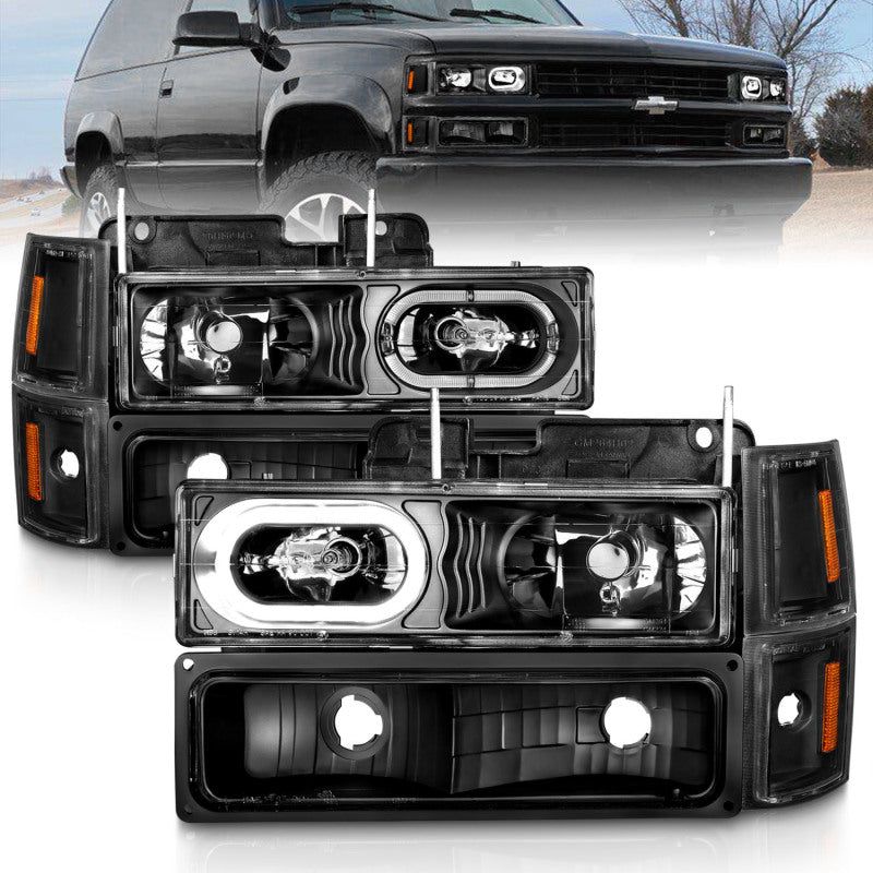 ANZO 88-98 Chevrolet C1500 Crystal Headlights Black Housing w/ Signal and Side Marker Lights-tuningsupply.com