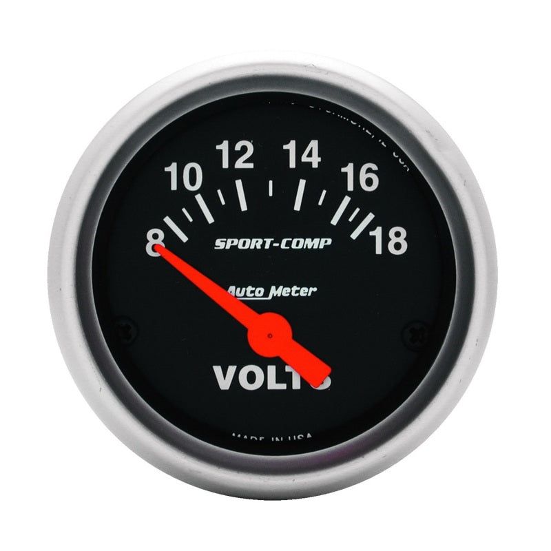 Autometer Sport-Comp 52mm 8-18 Volt Electronic Voltmeter Gauge-tuningsupply.com