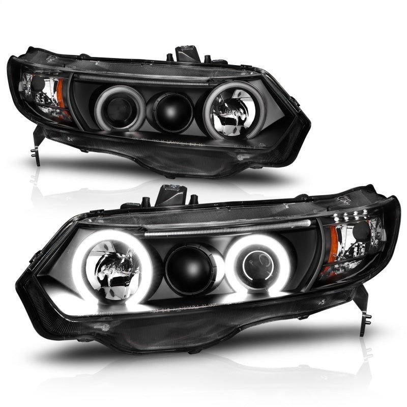 ANZO 2006-2011 Honda Civic Projector Headlights w/ Halo Black (CCFL)-tuningsupply.com