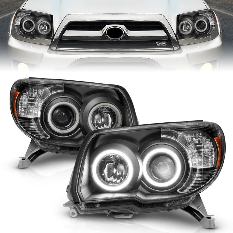 ANZO 2006-2009 Toyota 4Runner Projector Headlights w/ Halo Black-tuningsupply.com