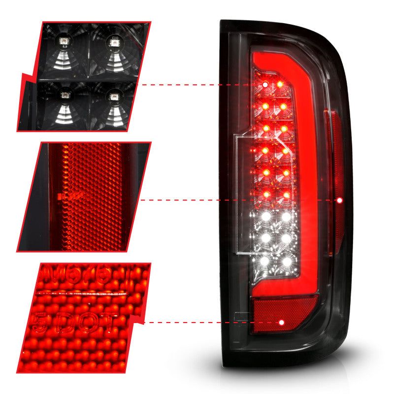 ANZO 15-21 GMC Canyon Full LED Taillights w/ Red Lightbar Black Housing/Clear Lens-tuningsupply.com