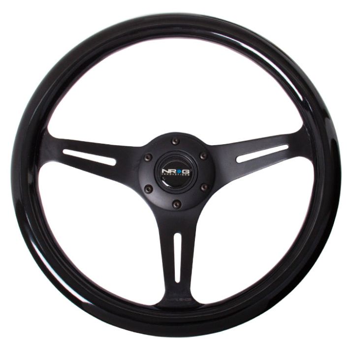 NRG Classic Wood Grain Steering Wheel (350mm) Black Paint Grip w/Black 3-Spoke Center - SMINKpower Performance Parts NRGST-015BK-BK NRG