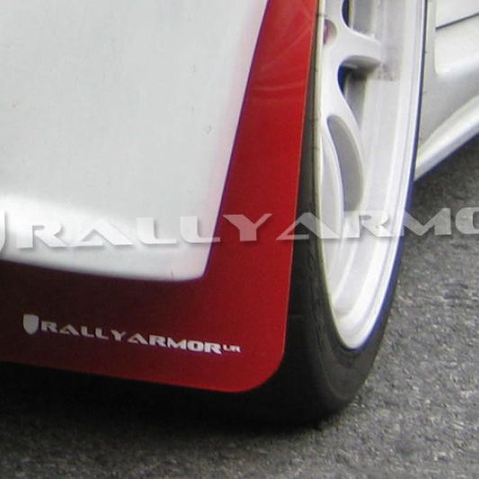 Rally Armor 07-17 Mitsubishi Lancer Red UR Mud Flap w/ White Logo-tuningsupply.com