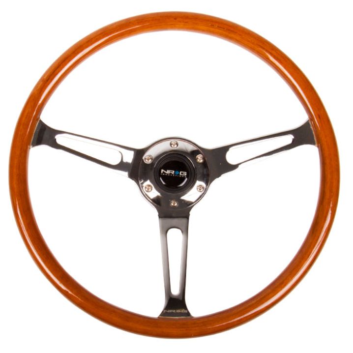 NRG Reinforced Steering Wheel (360mm) Classic Wood Grain w/Chrome Cutout 3-Spoke Center-Steering Wheels-NRG-NRGRST-360SL-SMINKpower Performance Parts