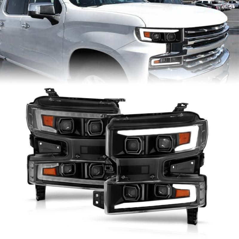 ANZO 19-22 Chevrolet Silverado 1500 LED Proj HL w/Lgt Bar SwBk Seq. Blk w/In. Light - Passenger Side-tuningsupply.com