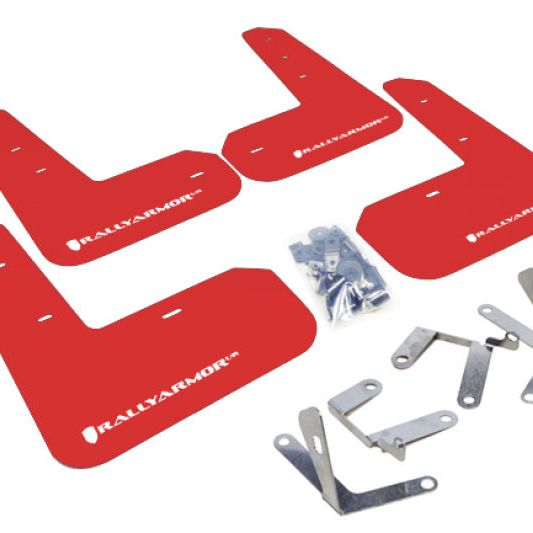 Rally Armor 13-17 Subaru BRZ/Toyota FR-S Red UR Mud Flap w/White Logo-tuningsupply.com