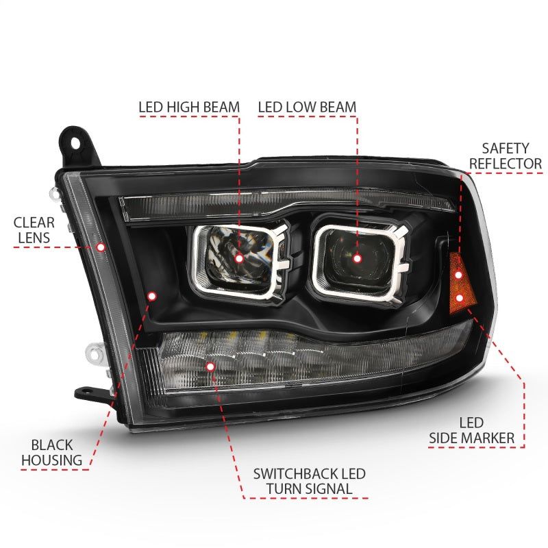 ANZO 2009-2018 Dodge Ram 1500 Led Projector Plank Style Switchback H.L Halo Black Amber (OE Style)-tuningsupply.com