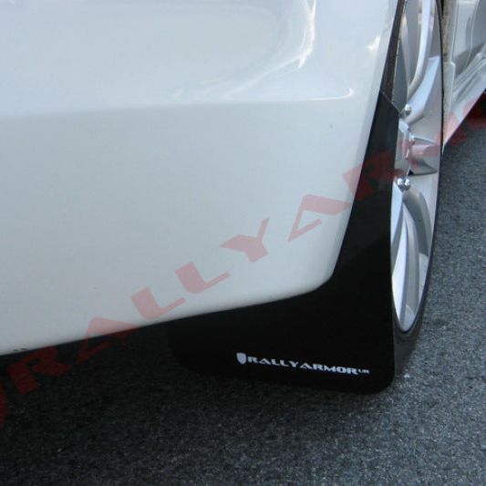 Rally Armor 07-17 Mitsubishi Lancer Black UR Mud Flap w/ White Logo-Mud Flaps-Rally Armor-RALMF8-UR-BLK/WH-SMINKpower Performance Parts