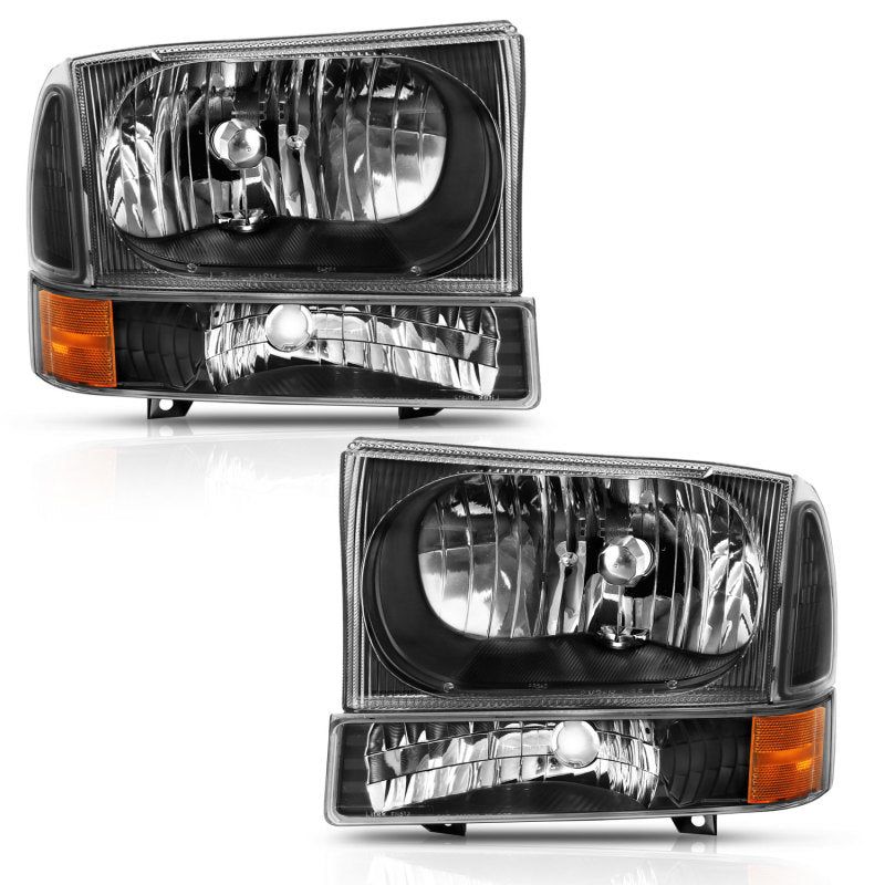 ANZO 2000-2004 Ford Excursion Crystal Headlight w/ Corner Light Black Amber (w/o Bulb)-tuningsupply.com