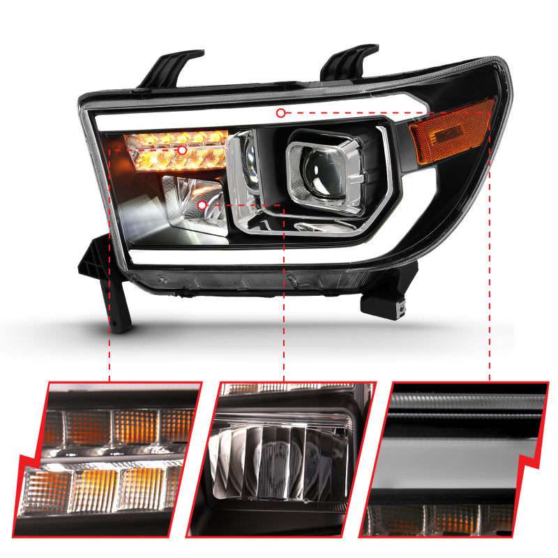 ANZO 2007-2014 Toyota Tundra Projector Light Bar H.L Black Amber(Led High Beam) (Halogen Version)-tuningsupply.com