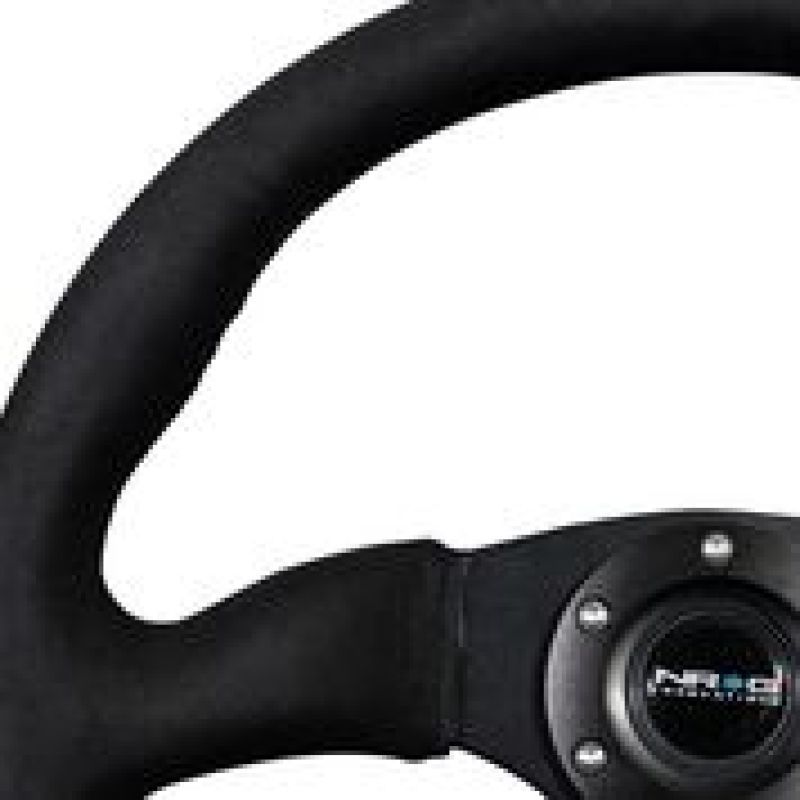 NRG Reinforced Steering Wheel (350mm / 2.5in. Deep)Blk Alcantara Comfort Grip w/4mm Matte Blk Spokes-Steering Wheels-NRG-NRGRST-023MB-SA-SMINKpower Performance Parts