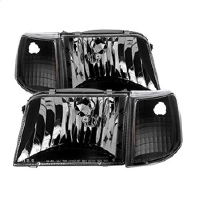 Xtune Ford Ranger 93-97 Crystal Headlights w/ Corner Lights 4pcs Sets Black HD-JH-FR93-SET-BK-Headlights-SPYDER-SPY9029363-SMINKpower Performance Parts