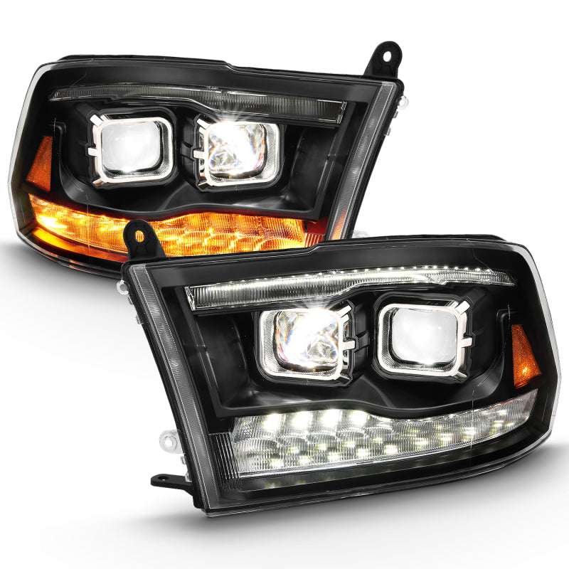 ANZO 2009-2018 Dodge Ram 1500 Led Projector Plank Style Switchback H.L Halo Black Amber (OE Style)-tuningsupply.com