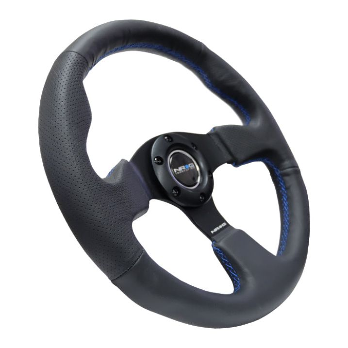 NRG Reinforced Steering Wheel (320mm) Black Leather w/Blue Stitching-tuningsupply.com