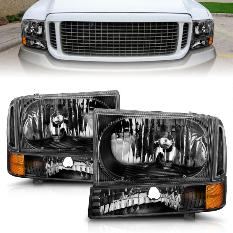 ANZO 2000-2004 Ford Excursion Crystal Headlights Black-tuningsupply.com