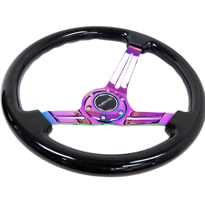 NRG Reinforced Steering Wheel (350mm / 3in. Deep) Blk Wood w/Blk Matte Spoke/Neochrome Center Mark-Steering Wheels-NRG-NRGRST-018BK-MC-SMINKpower Performance Parts