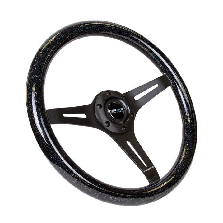 NRG Classic Wood Grain Steering Wheel (350mm) Black Sparkled Grip w/Black 3-Spoke Center-tuningsupply.com