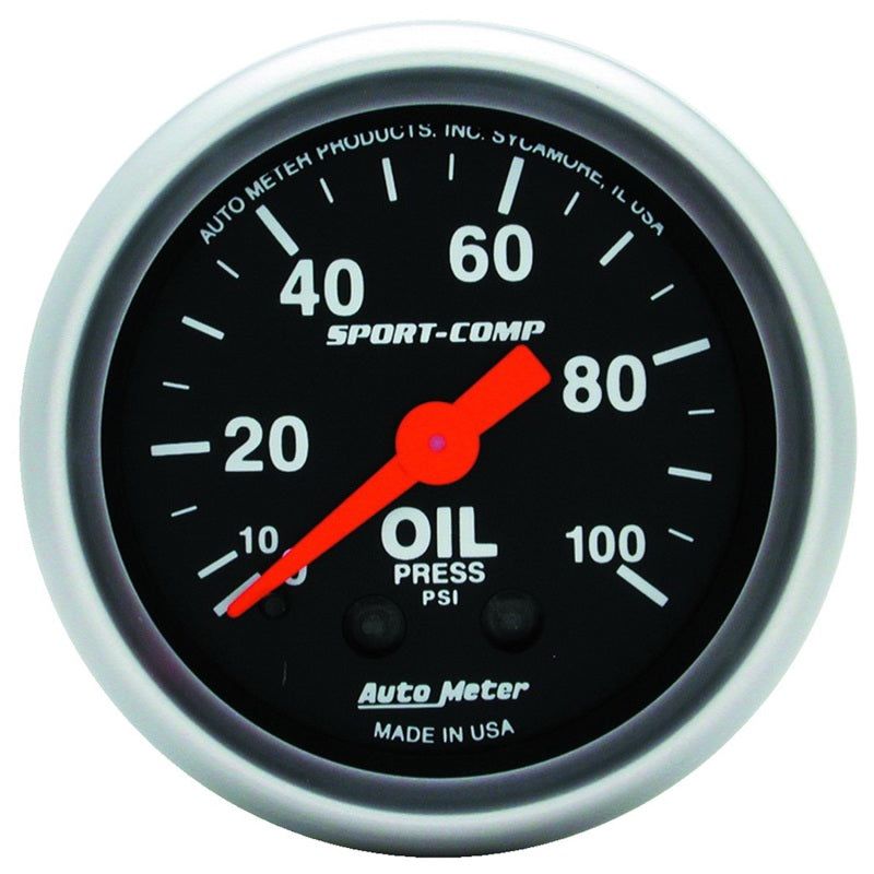 Autometer Sport Comp 52mm Mechanical 0-100 PSI Oil Pressure Gauge-tuningsupply.com