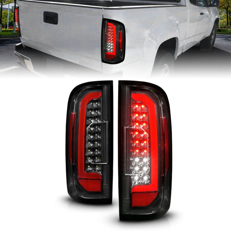 ANZO 15-21 GMC Canyon Full LED Taillights w/ Red Lightbar Black Housing/Clear Lens-tuningsupply.com