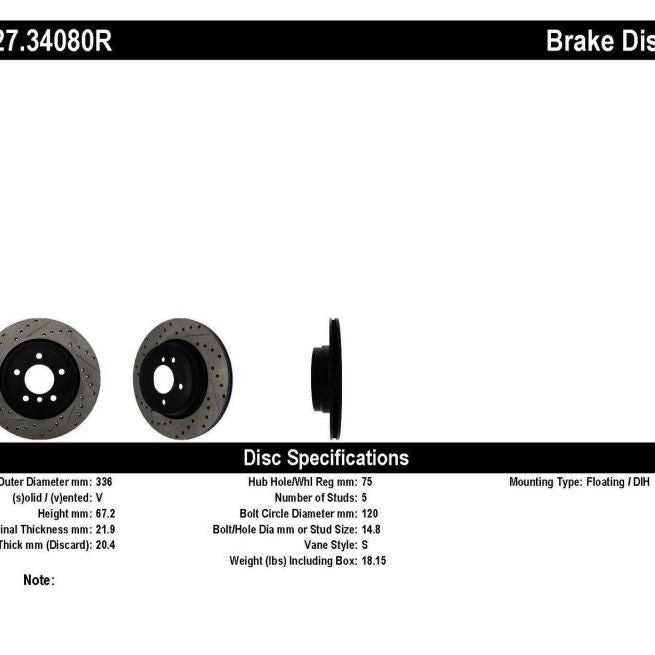 StopTech 06 BMW 330 / 07-09 BMW 335 Slotted & Drilled Right Rear Rotor-Brake Rotors - Slot & Drilled-Stoptech-STO127.34080R-SMINKpower Performance Parts