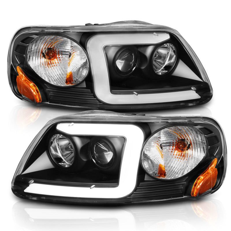 ANZO 1997-2003 Ford F-150 Projector Headlights w/ Light Bar Black Housing-tuningsupply.com