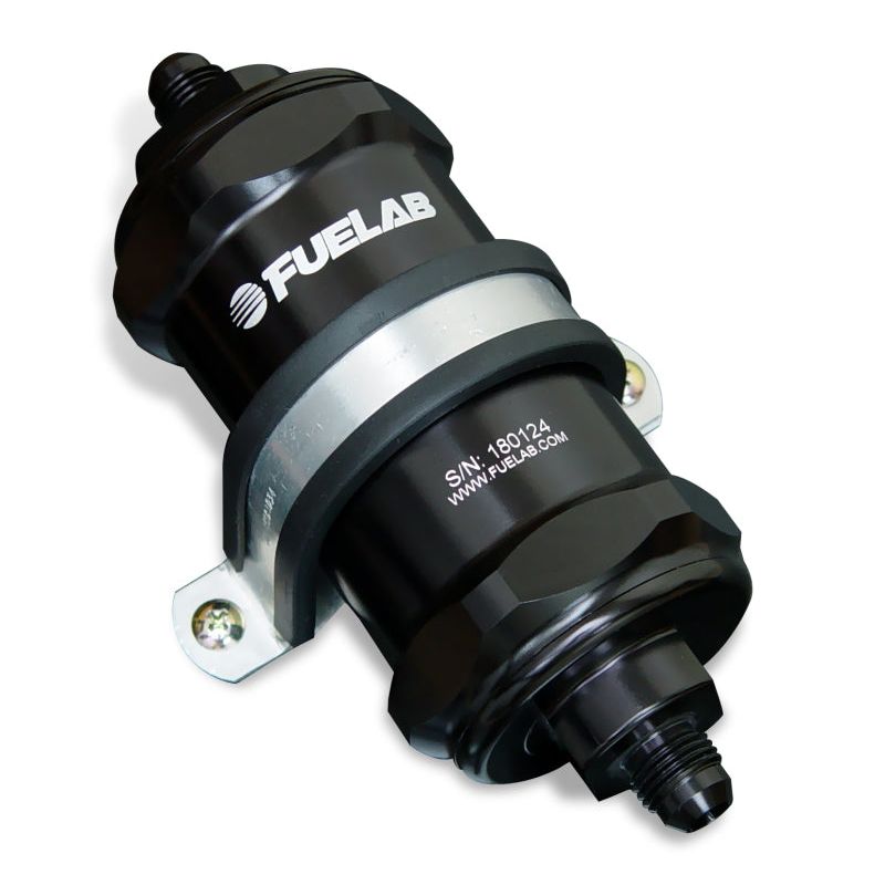 Fuelab 818 In-Line Fuel Filter Standard -8AN In/Out 10 Micron Fabric - Black-tuningsupply.com