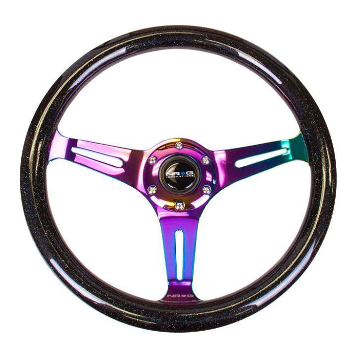 NRG Classic Wood Grain Steering Wheel (350mm) Black Sparkle/Galaxy Color w/Neochrome 3-Spoke-Steering Wheels-NRG-NRGST-015MC-BSB-SMINKpower Performance Parts