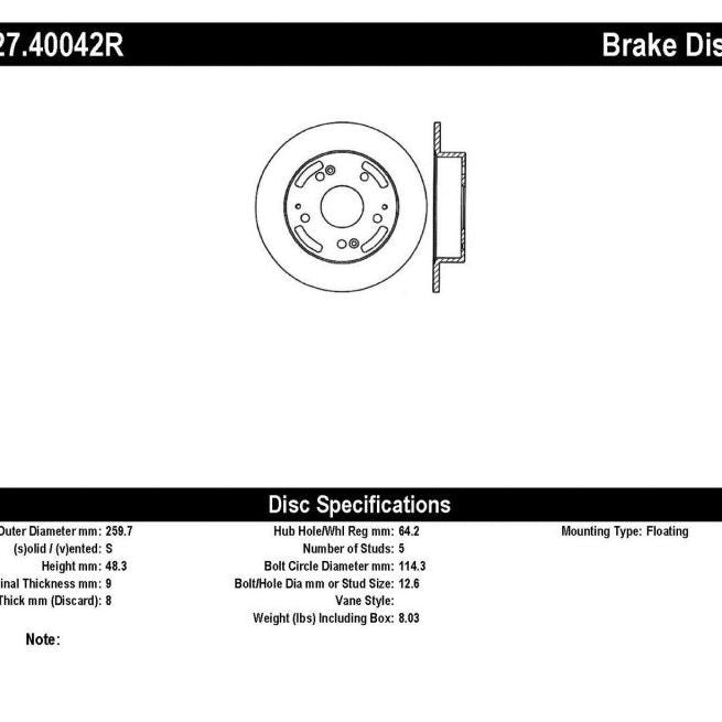 StopTech 02-06 Acura RSX Incl. Type S / 97-01 Integra Type R Slotted & Drilled Right Rear Rotor-Brake Rotors - Slot & Drilled-Stoptech-STO127.40042R-SMINKpower Performance Parts