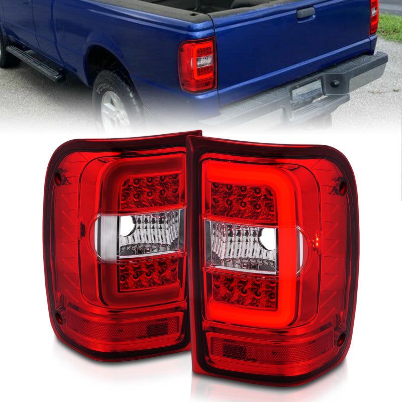 ANZO 2001-2011 Ford  Ranger LED Tail Lights w/ Light Bar Chrome Housing Red/Clear Lens-tuningsupply.com