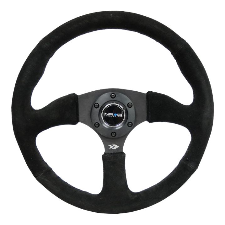 NRG Reinforced Steering Wheel (350mm / 2.5in. Deep) Blk Suede Comfort Grip w/5mm Matte Blk Spokes-Steering Wheels-NRG-NRGRST-023MB-S-SMINKpower Performance Parts