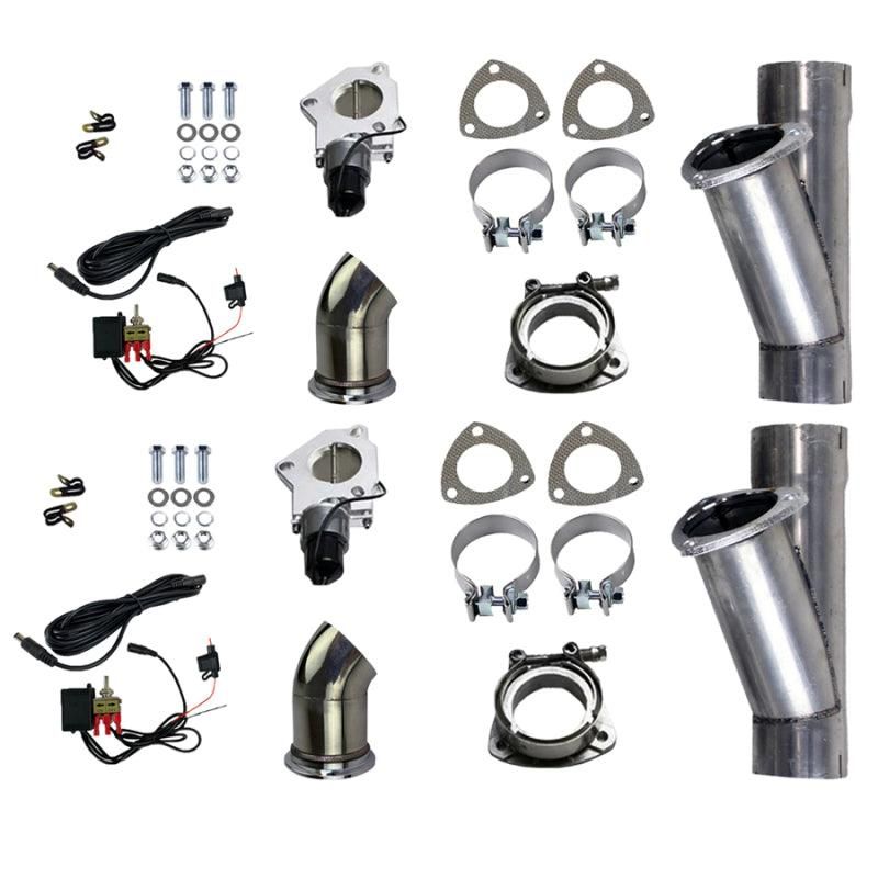 Granatelli 2.5in Aluminized Mild Steel Electronic Dual Exhaust Cutout w/Slip Fit & Band Clamp-tuningsupply.com