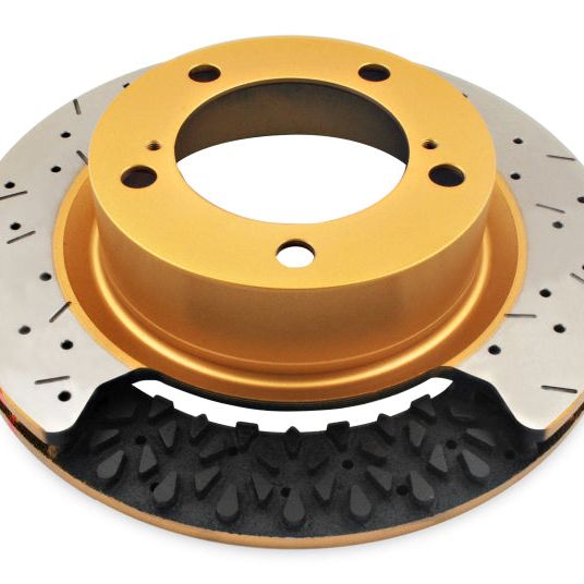 DBA 03-05 Evo 8/9 Front Drilled & Slotted 5000 Series 2 Piece Rotor Assembled w/ Gold Hat-tuningsupply.com