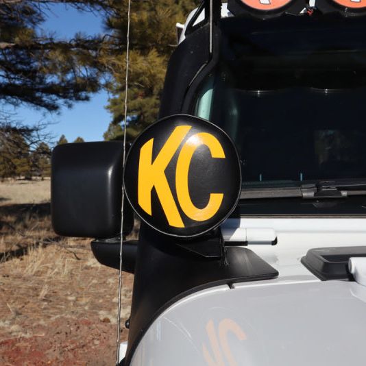 KC HiLiTES 6in. Round Soft Cover (Pair) - Black w/Yellow KC Logo-tuningsupply.com