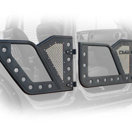 DV8 Offroad Jeep 18+ Wrangler JL / 20+ Gladiator JT Front Rock Doors w/ Perforated Aluminum Mesh-tuningsupply.com