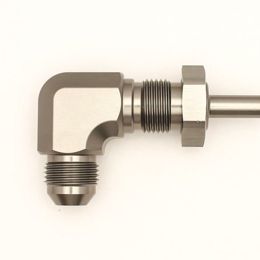 DeatschWerks 8AN Male Flare To 5/16in. Male Barb Bulkhead Adapter 90-Degree (Incl. Nut)-tuningsupply.com