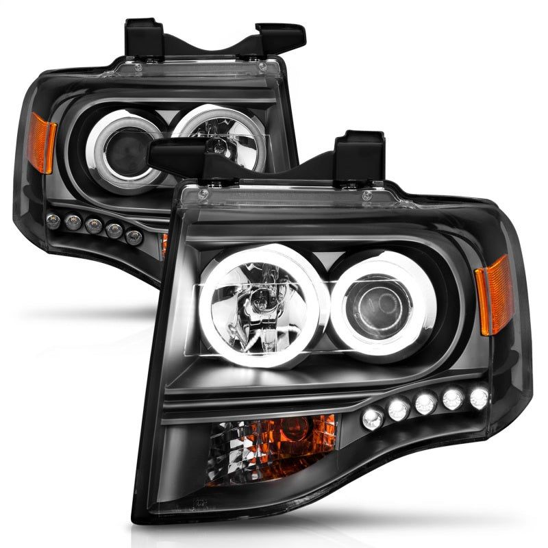 ANZO 2007-2014 Ford Expedition Projector Headlights w/ Halo Black-tuningsupply.com