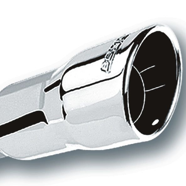 Borla 2.25in Inlet 3.5in Round Rolled Angle Cut Intercooled Outlet x 6.5in Long Embossed Tip-tuningsupply.com