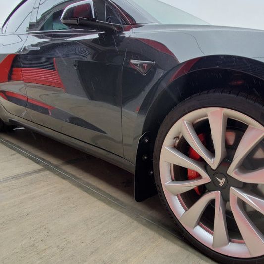 Rally Armor 17-22 Tesla Model 3 Black UR Mud Flap w/ Dark Grey Logo-Mud Flaps-Rally Armor-RALMF62-UR-BLK/DGRY-SMINKpower Performance Parts