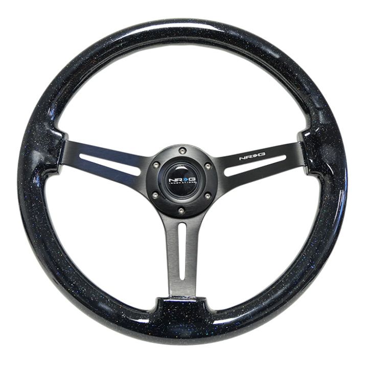 NRG Reinforced Steering Wheel (350mm / 3in. Deep) Black Multi Color Flake Wood w/ Black Matte Center-tuningsupply.com