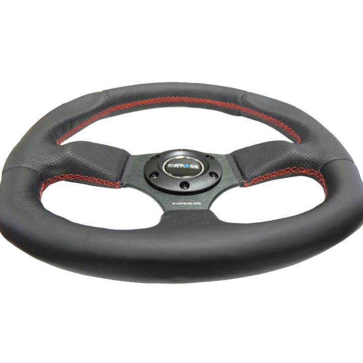 NRG Reinforced Steering Wheel (320mm Horizontal / 330mm Vertical) Leather w/Red Stitching - SMINKpower Performance Parts NRGRST-009R-RS NRG