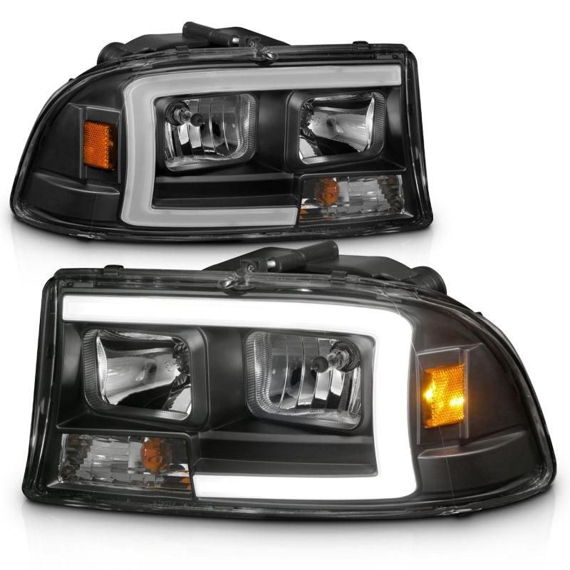 ANZO 97-04 Dodge Dakota/Durango Crystal headlight Set w/ Light Bar Black Housing-tuningsupply.com