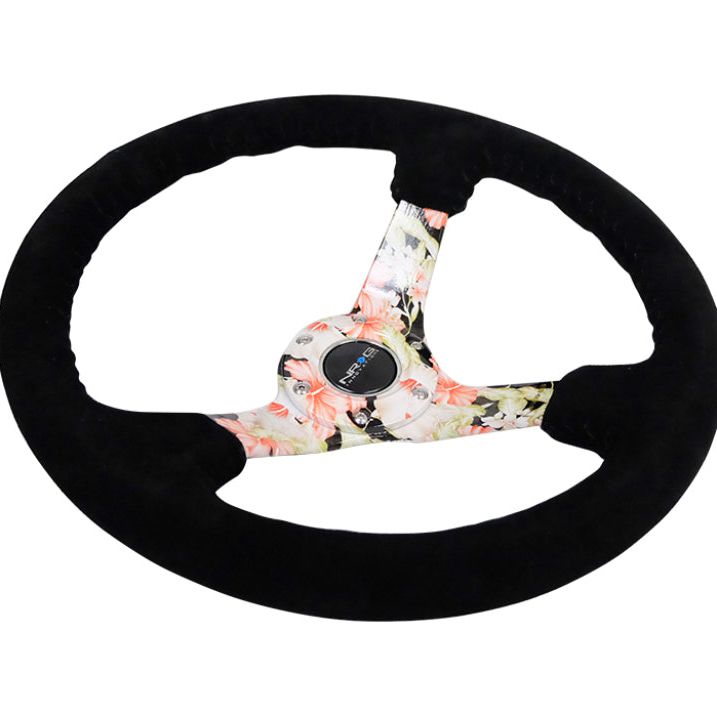 NRG Reinforced Steering Wheel (350mm / 3in. Deep) Blk Suede Floral Dipped w/ Blk Baseball Stitch-tuningsupply.com