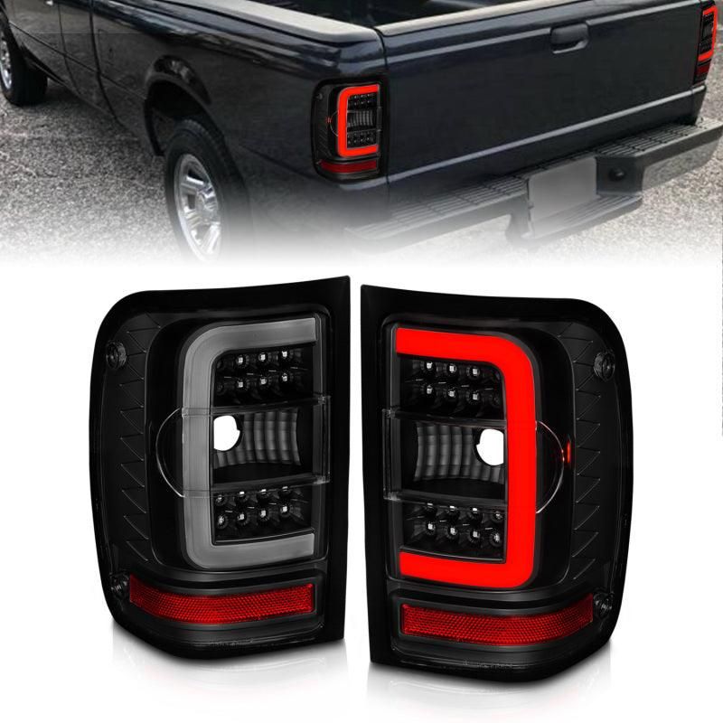 ANZO 01-11 Ford Ranger LED Taillights - Black Housing w/ Smoke Lens & Light Bar-tuningsupply.com