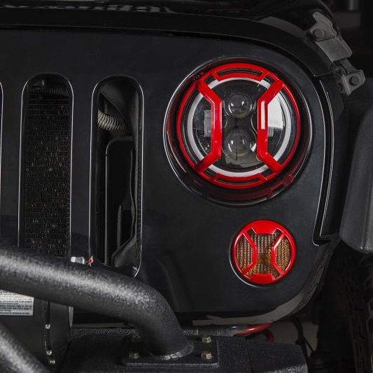 Rugged Ridge 07-18 Jeep Wrangler JK/JKU Red Elite Headlight Euro Guards - SMINKpower Performance Parts RUG11230.15 Rugged Ridge