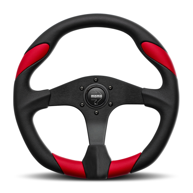 Momo Quark Steering Wheel 350 mm - Black Poly/Black Spokes/Red Inserts-tuningsupply.com