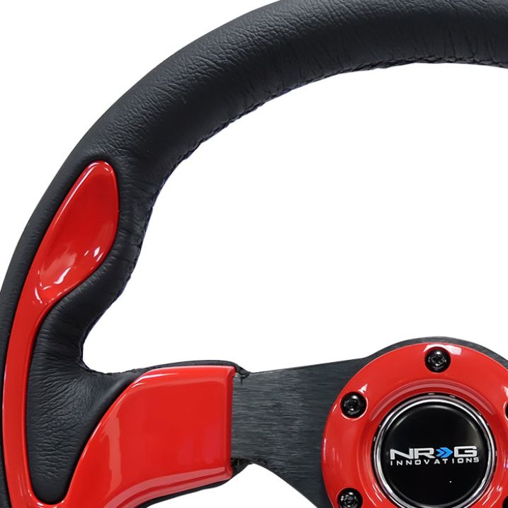 NRG Reinforced Steering Wheel (320mm) Blk w/Red Trim & 5mm 3-Spoke-tuningsupply.com