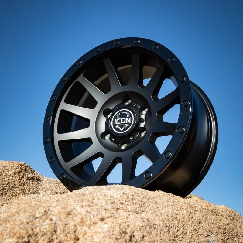 ICON Compression 18x9 6x5.5 0mm Offset 5in BS 106.1mm Bore Double Black Wheel-tuningsupply.com