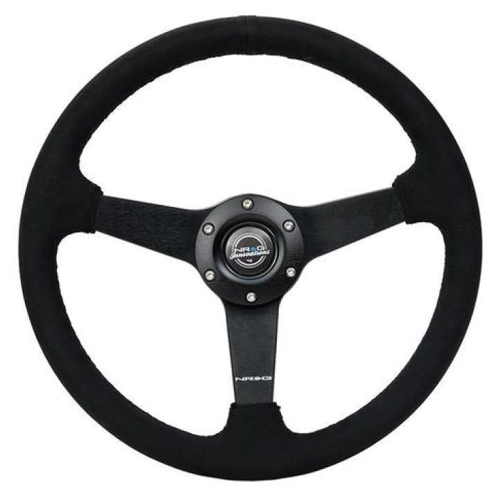 NRG Sport Steering Wheel (350mm/ 1.5in. Deep) Matte Black Spoke/ Black Alcantara w/ Black Stitching-tuningsupply.com